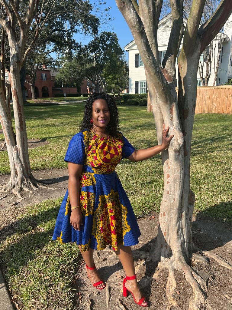 Customer photo review of MARIAMA AFRICAN PRINT DRESS [BLUE]