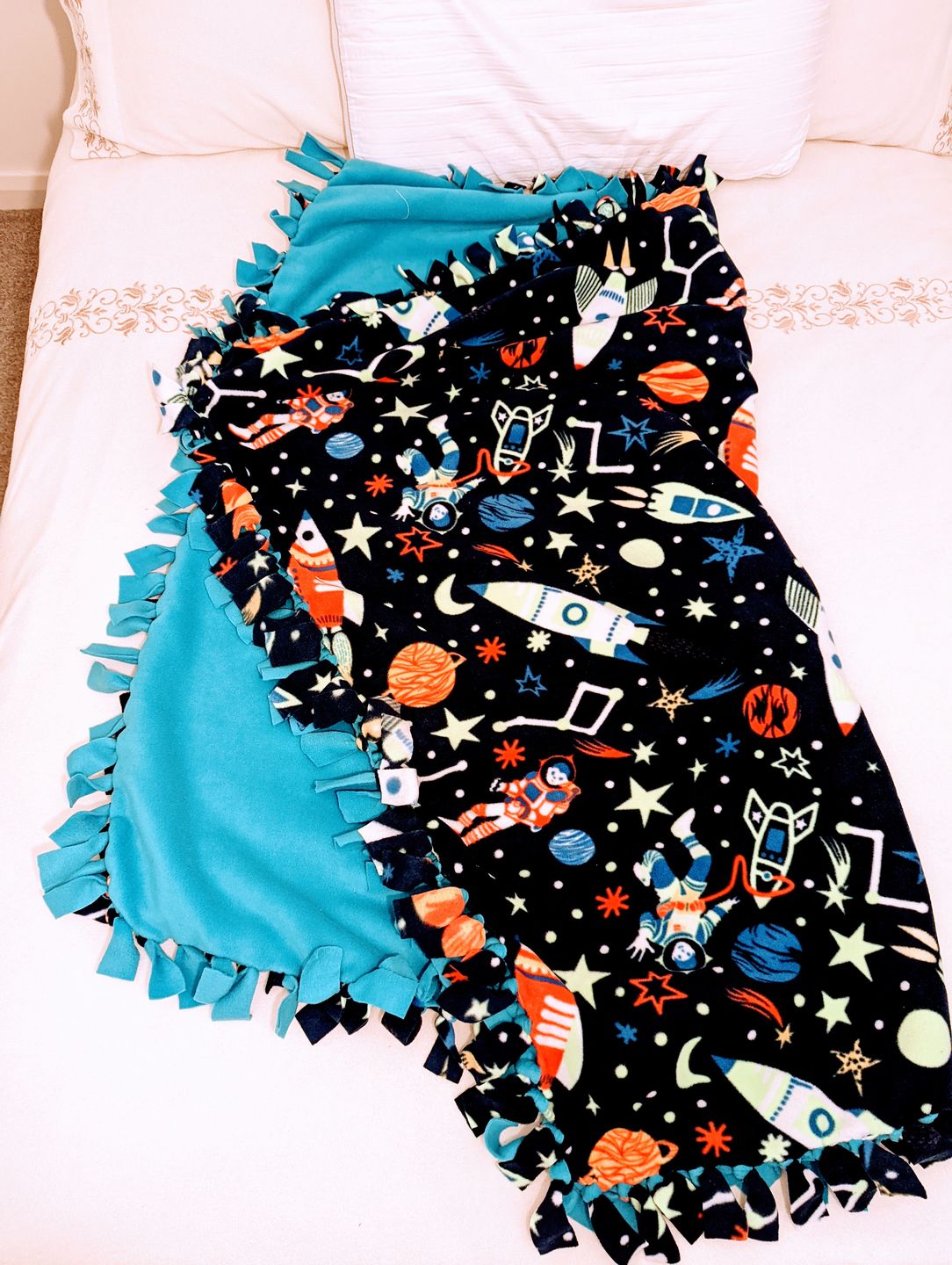 Customer photo review of Rockets in Outer Space Anti Pill Polar Fleece Fabric