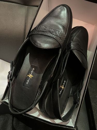 Customer photo review of Mules Belgian Penny Slingback Strap - Black Leather (Phyton Embossed Strap)