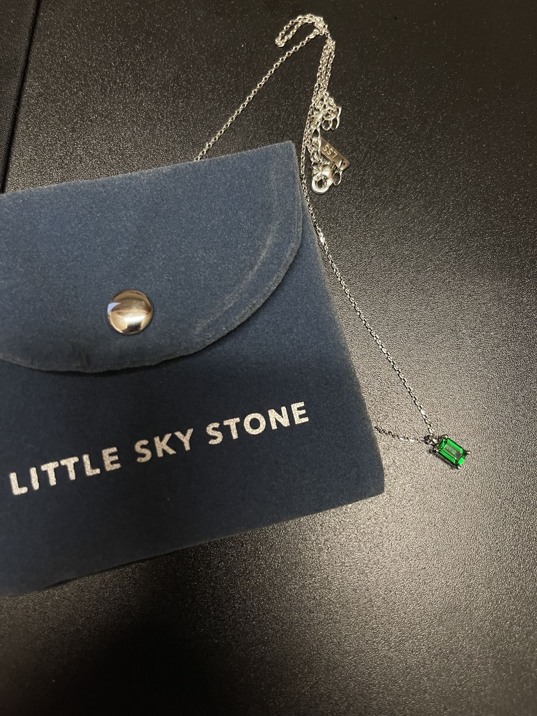 Customer photo review of May Birthstone Emerald Silver Necklace