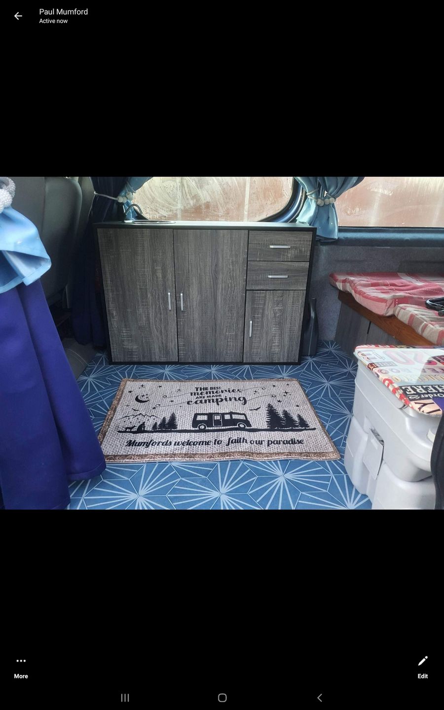 Customer photo review of Happy Campers Camping Personalized Patio Rug Patio Mat