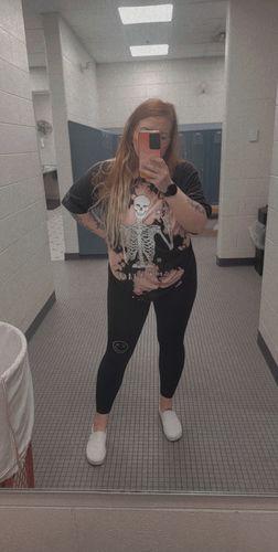 Customer photo review of Salty Savage Unisex Peace Palm Tree Skeleton Oversized Tall Crew Tee | Tie Dye