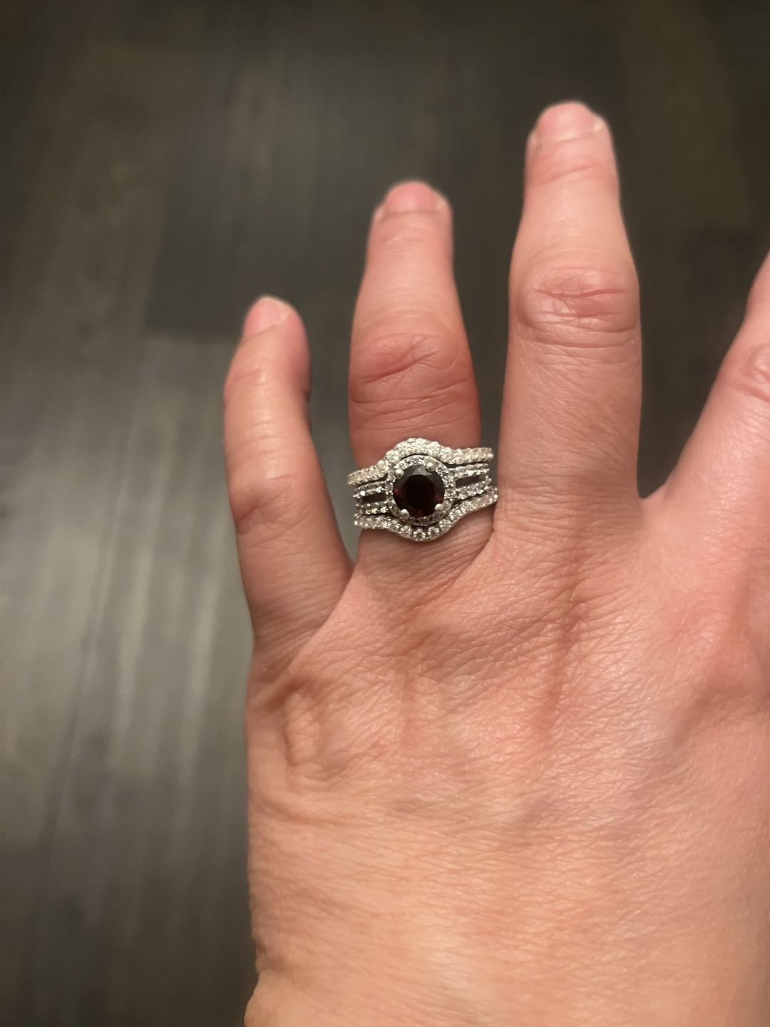 Customer photo review of Curved Pave Moissanite Half Eternity Wedding Band Stackable Ring