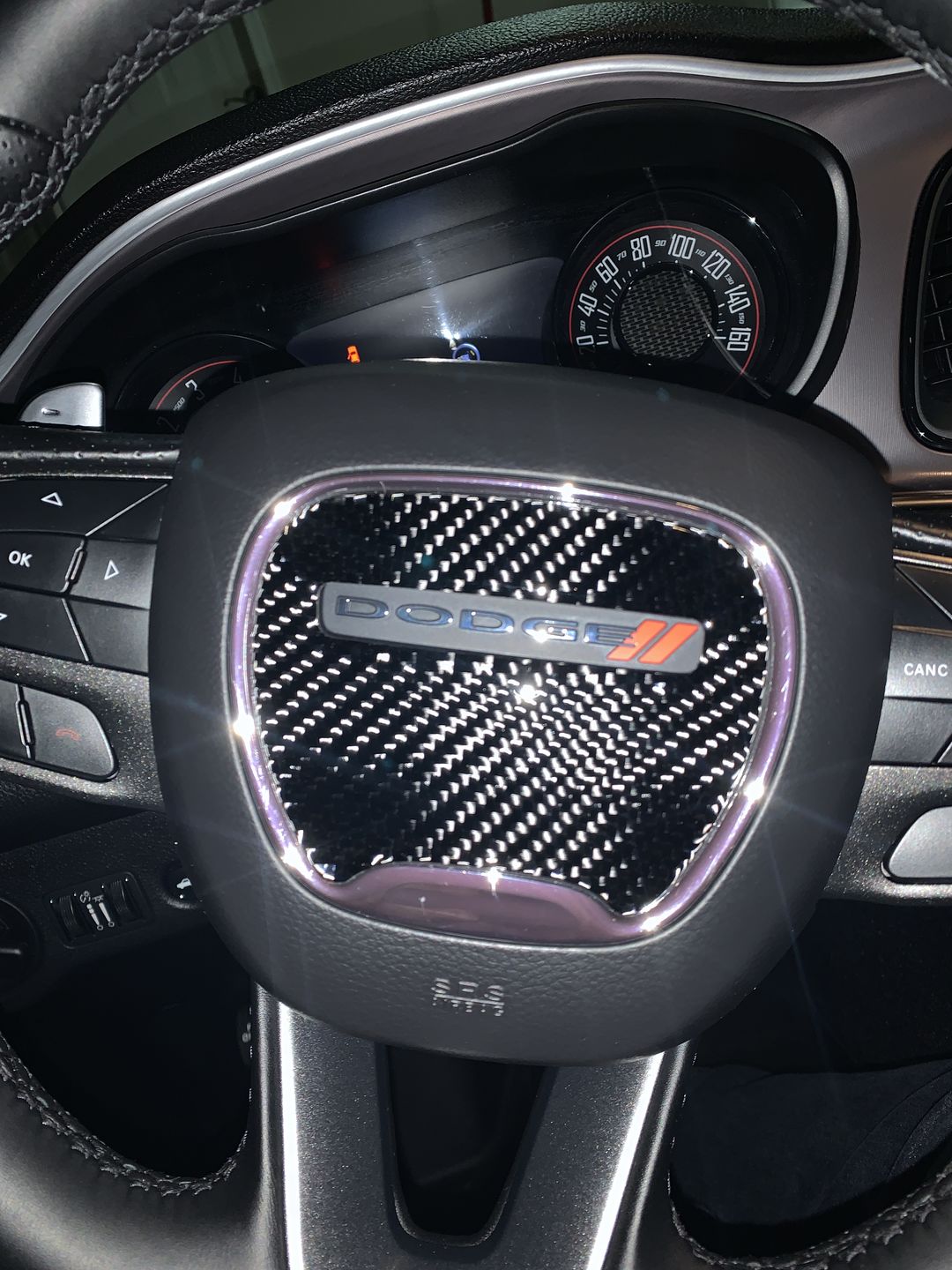 Customer photo review of Real Carbon Fiber Steering Wheel Center Piece Overlay for Dodge Challenger/Charger 2015-2022