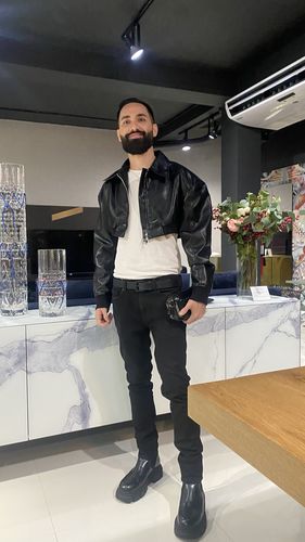 Customer photo review of Black Short Zip PU Leather Jacket