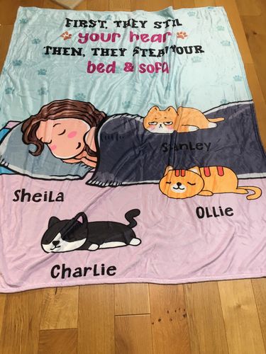 Customer photo review of Personalized Blanket for Pet Lovers - Choose up to 6 Pets/Dogs/Cats