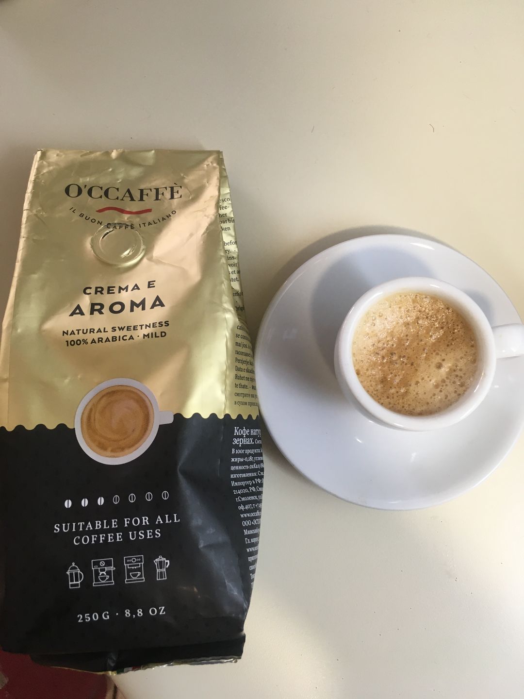 Customer photo review of Occaffe Grano Crema E Aroma 100% Arabica 250 Grs