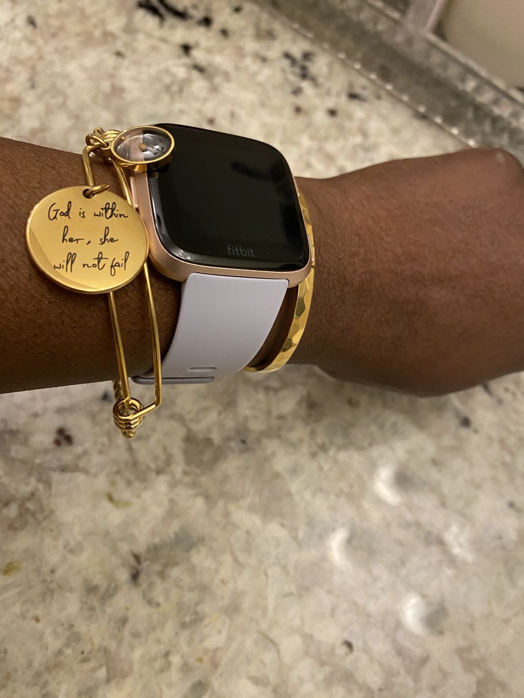 Customer photo review of God is Within Her, She Will Not Fail Bracelet