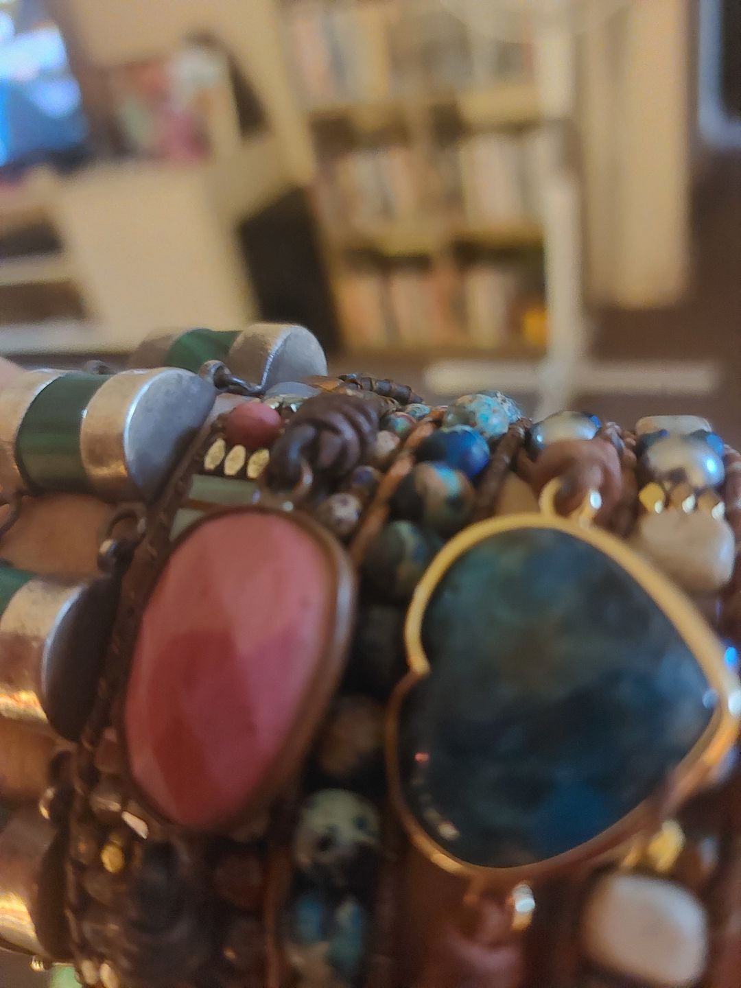 Customer photo review of Natural Rhodonite & Jasper Wrap Bracelet