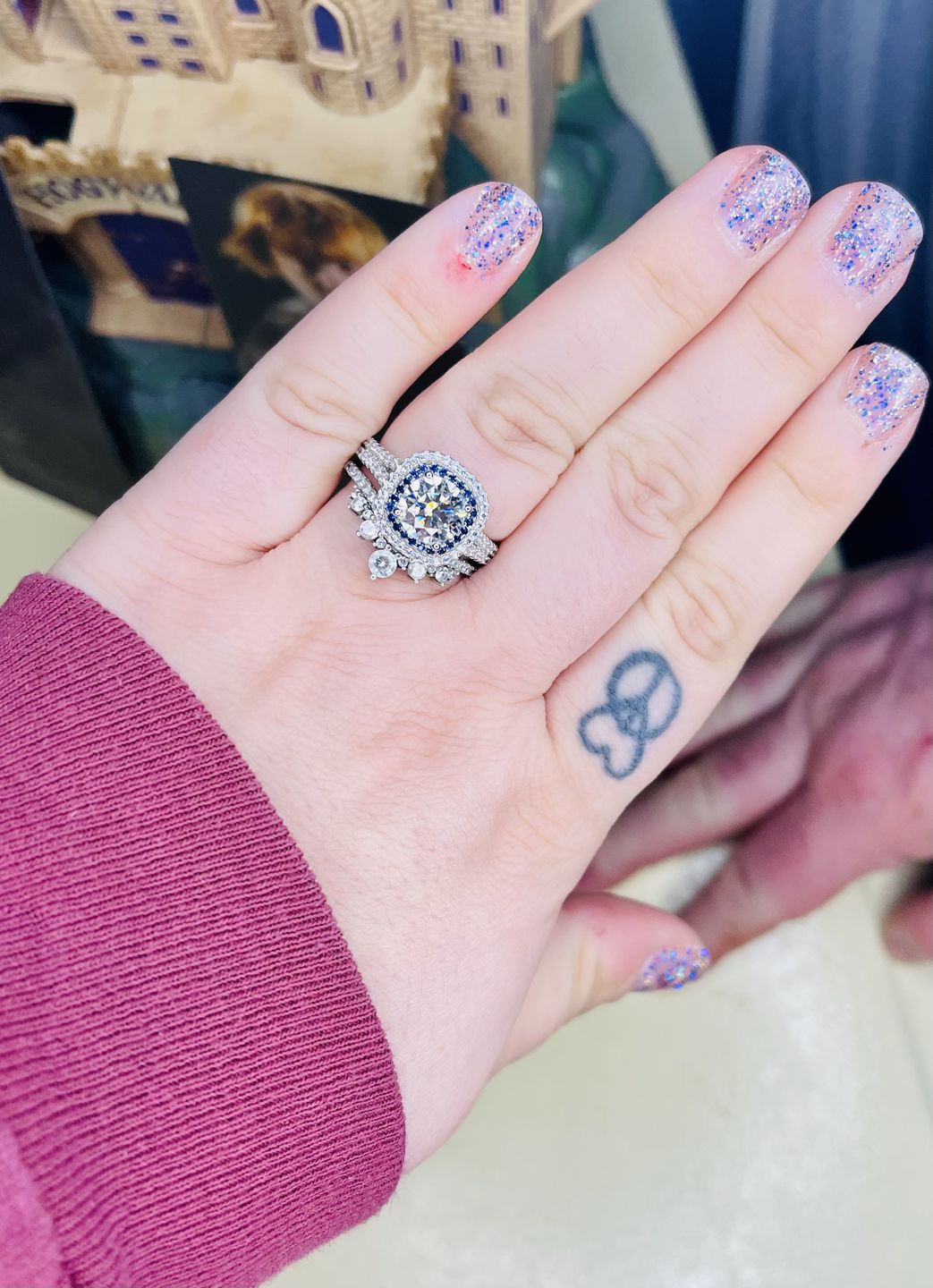 Customer photo review of Double Halo Moissanite Split Shank Pave Engagement Ring