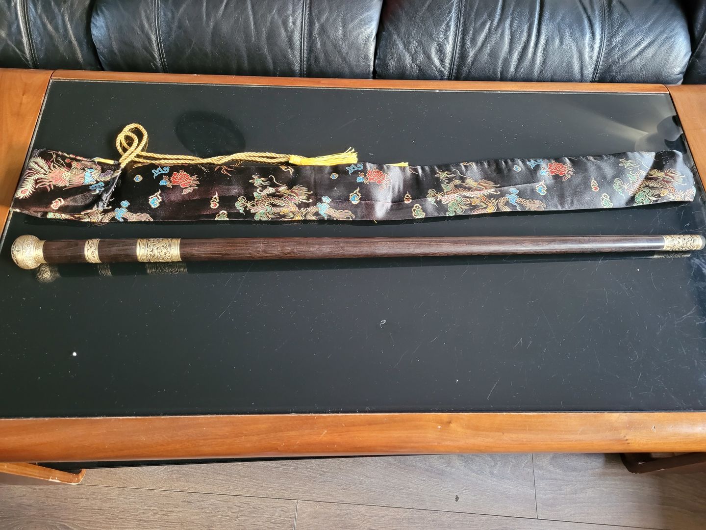 Customer photo review of Chinese Cane Sword Folded Steel Fully Handmade Ebony Sheath Handmade Forged