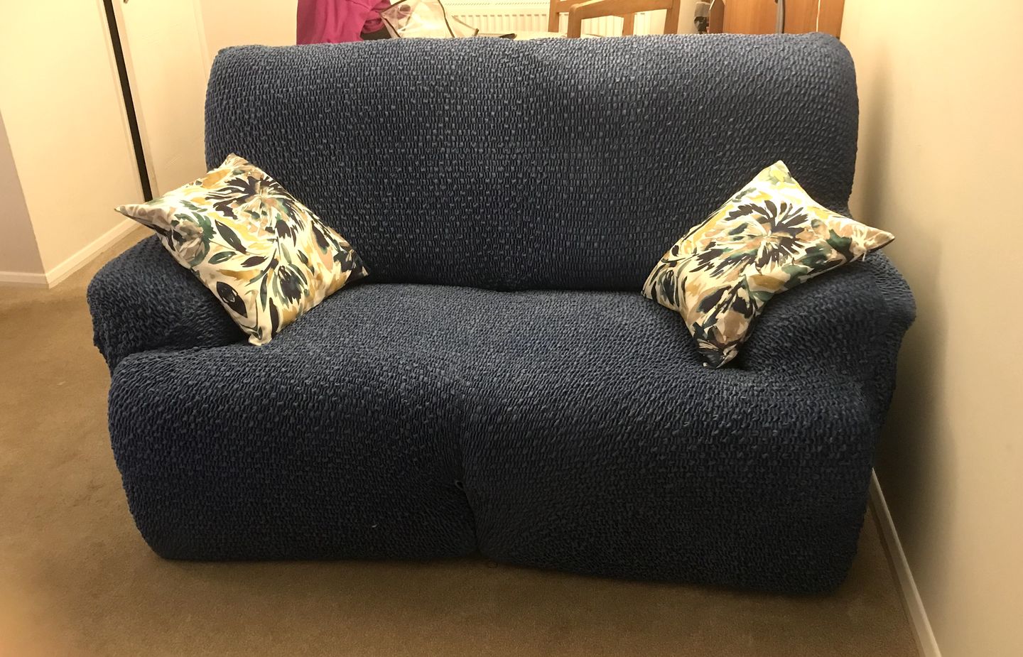 Customer photo review of 2 Seater Recliner Sofa Cover - Blue, Velvet