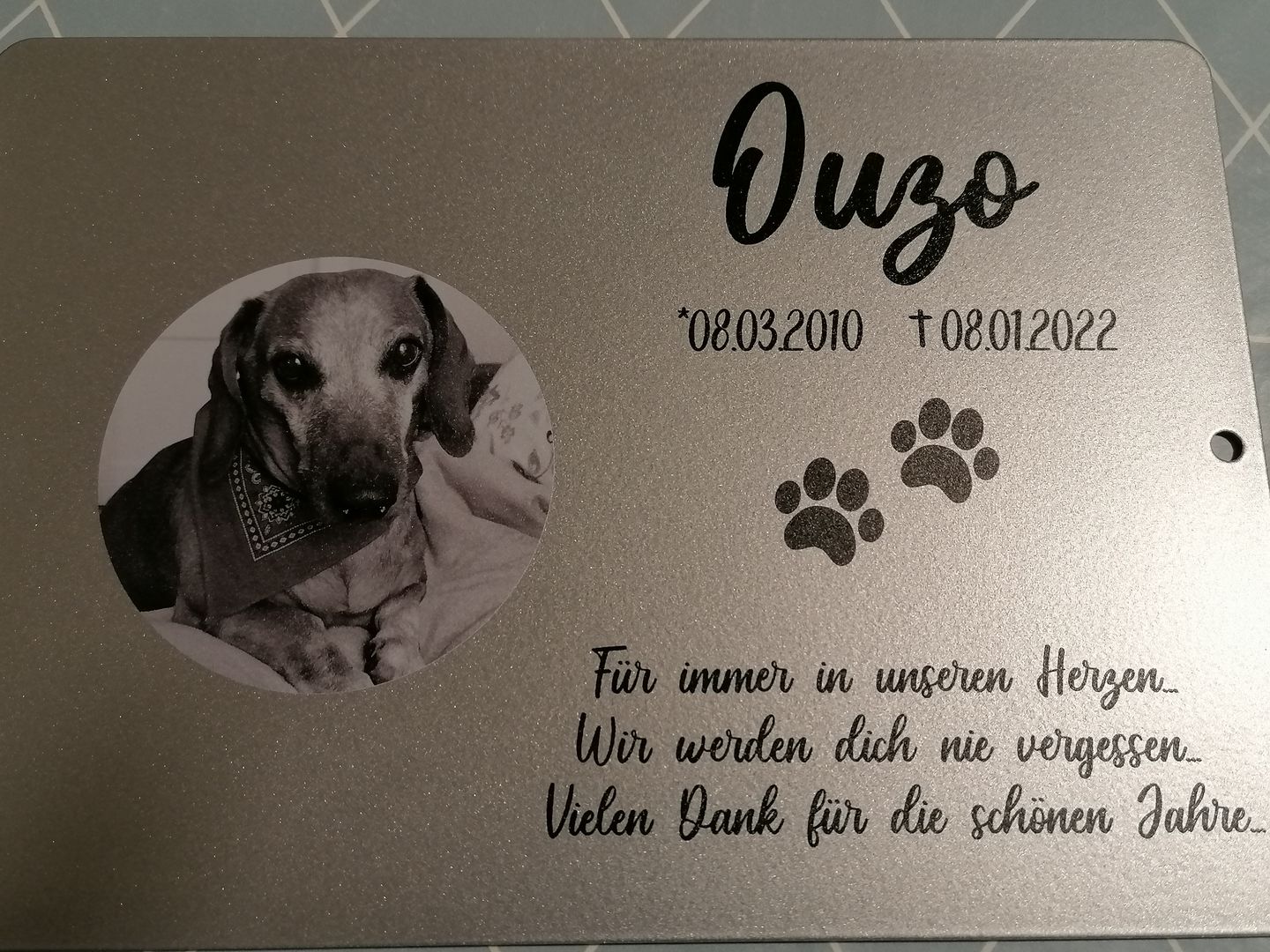 Customer photo review of Gedenktafel Hund "Lieblingshund"
