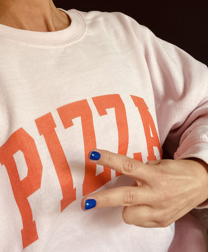 Customer photo review of Pizza Sweatshirt + Colours