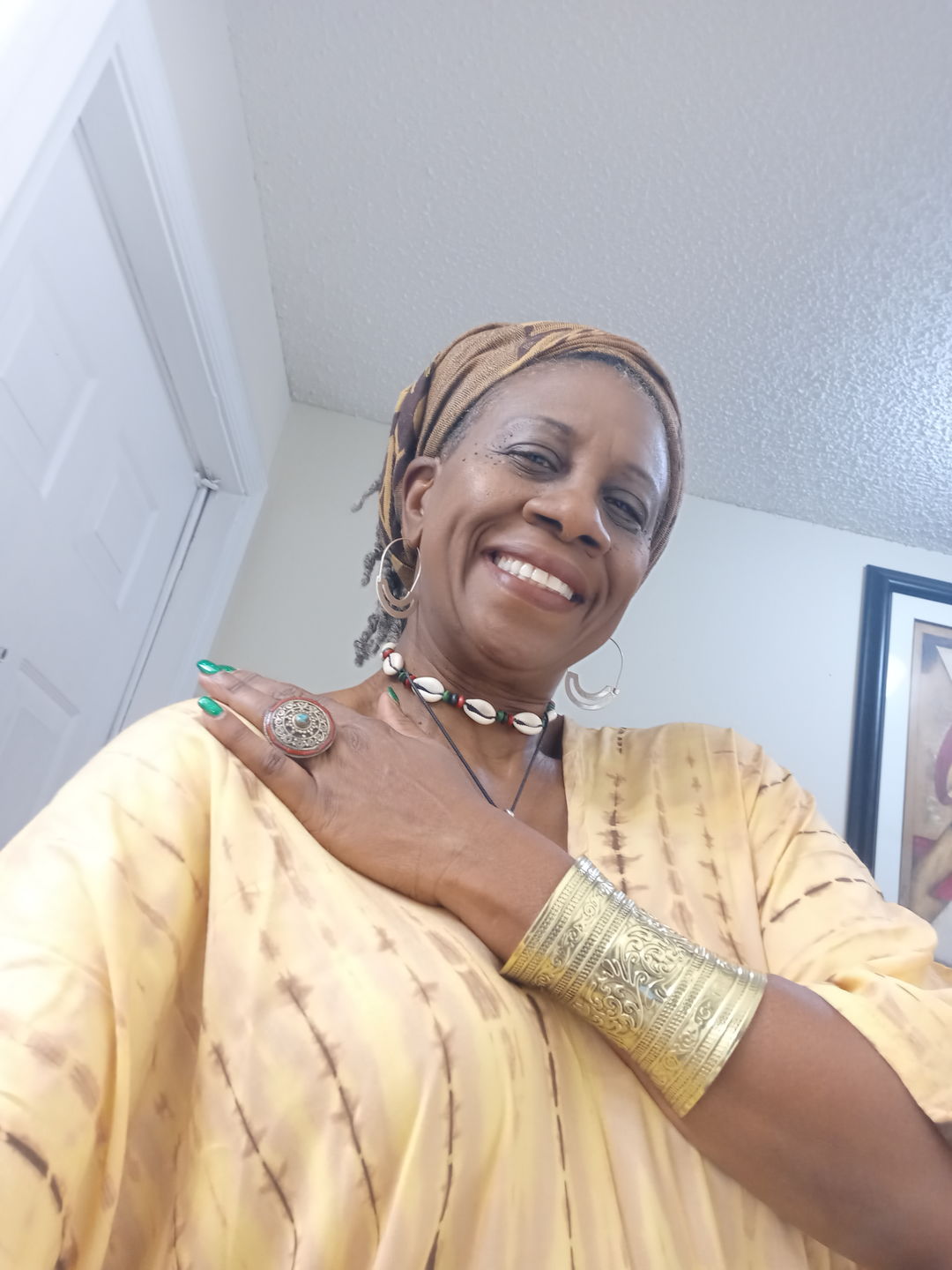 Customer photo review of Maxi Kaftan Dress Tie Dye Beige