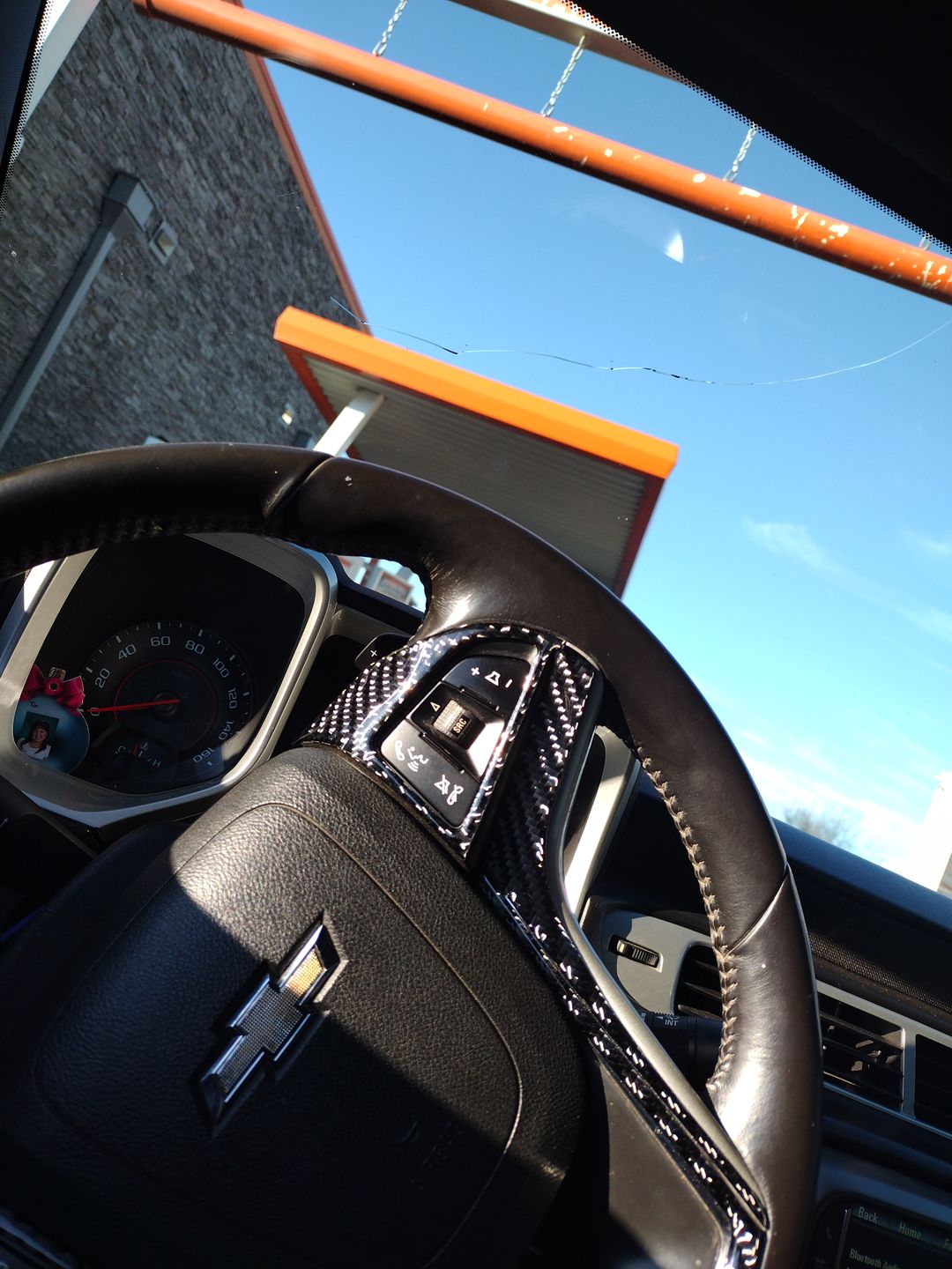 Customer photo review of Carbon Fiber Steering Wheel Overlay for Chevrolet Camaro 2013-2015