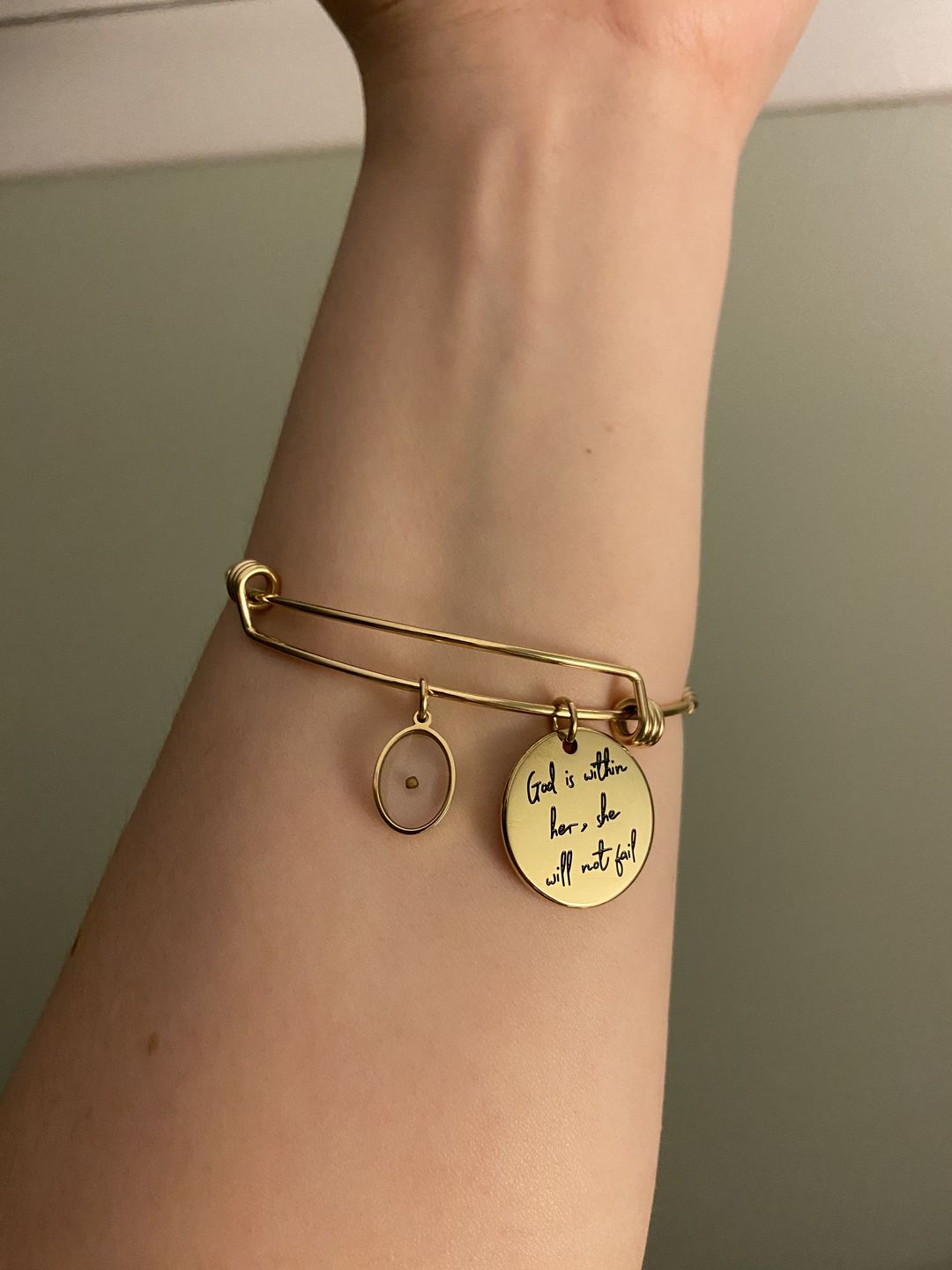 Customer photo review of God is Within Her, She Will Not Fail Bracelet