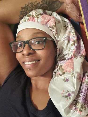 Customer photo review of Locs & Natural Hair Satin Socks Hat