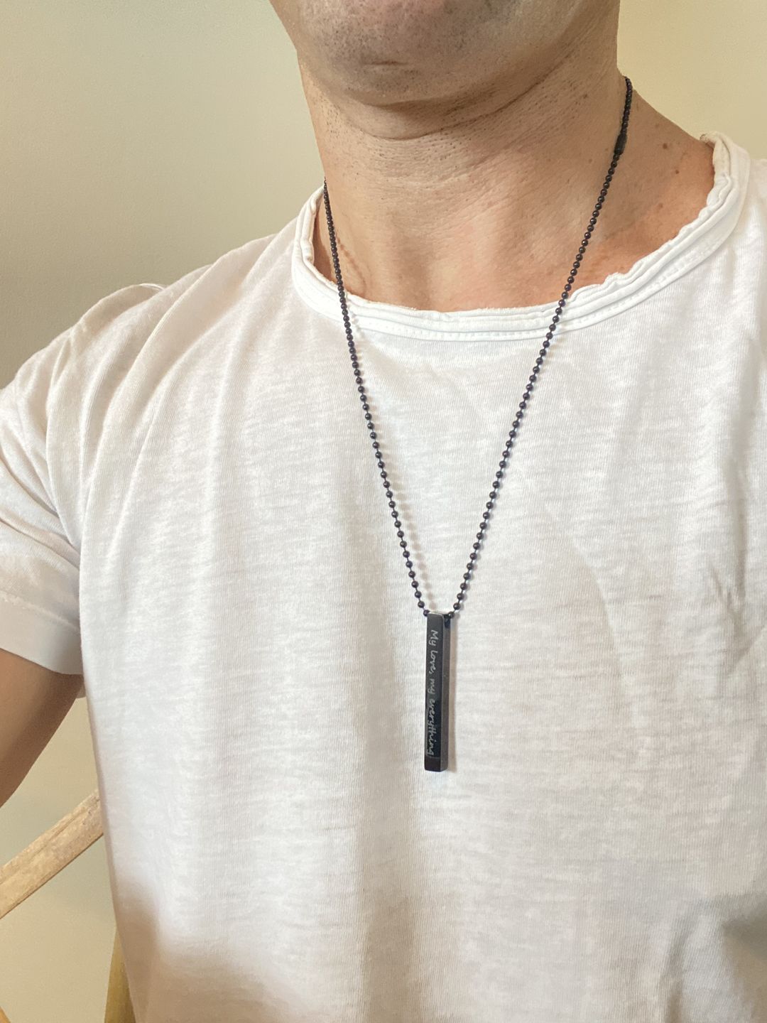 Customer photo review of Custom Fingerprint or Signature 3D Bar Necklace for Men, Brass and Stainless Steel