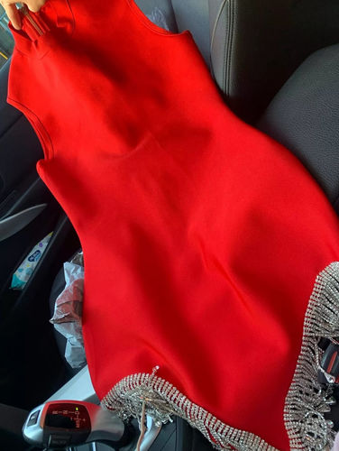 Customer photo review of Midnight Rhinestone Fringe Dress