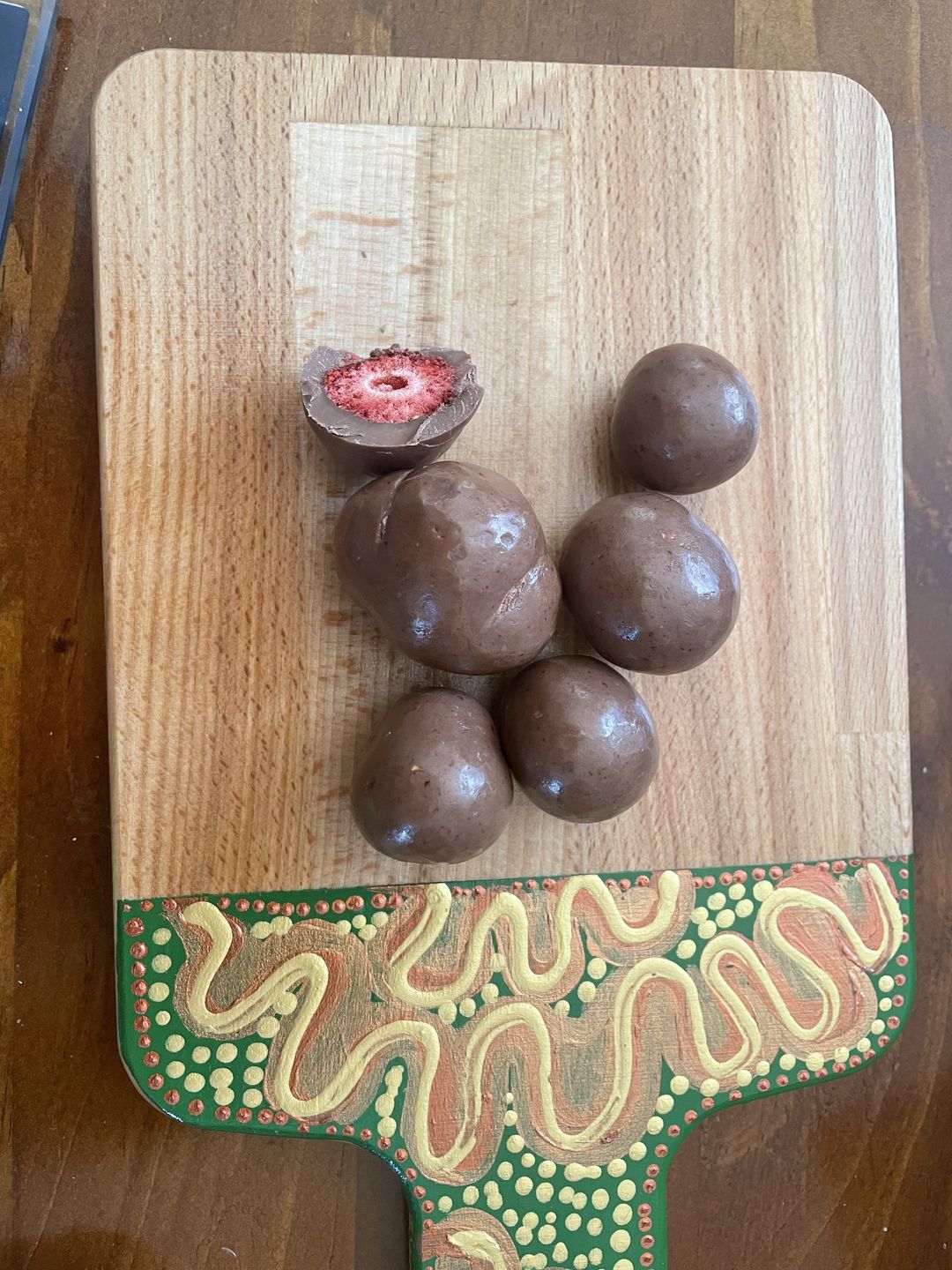 Customer photo review of Milk Chocolate coated Freeze dried Strawberries 150g