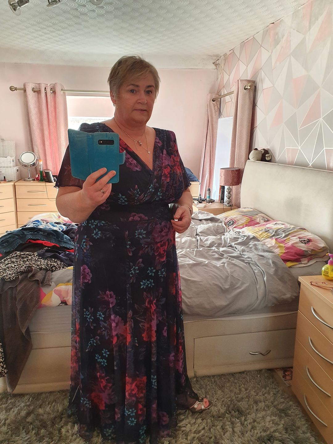 Customer photo review of Isabelle Navy Amethyst Float Sleeve Maxi Dress