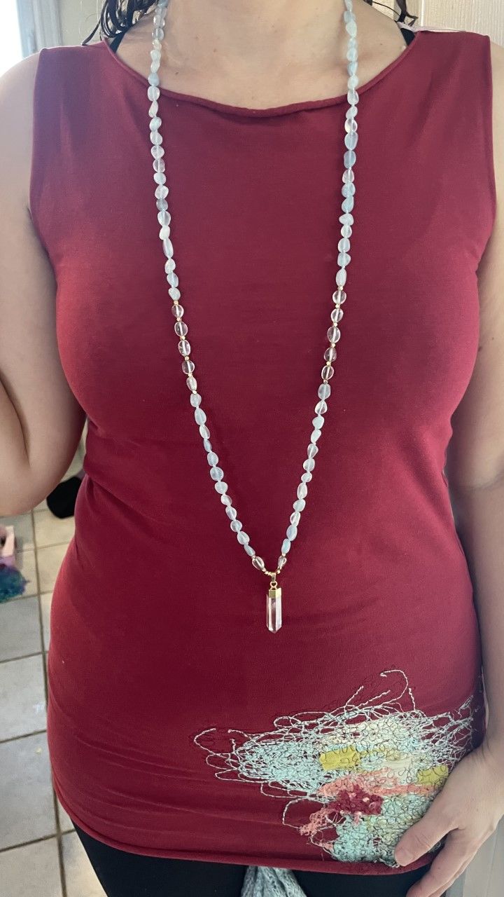 Customer photo review of Natural Aquamarine & Clear Quartz Gemstone Necklace