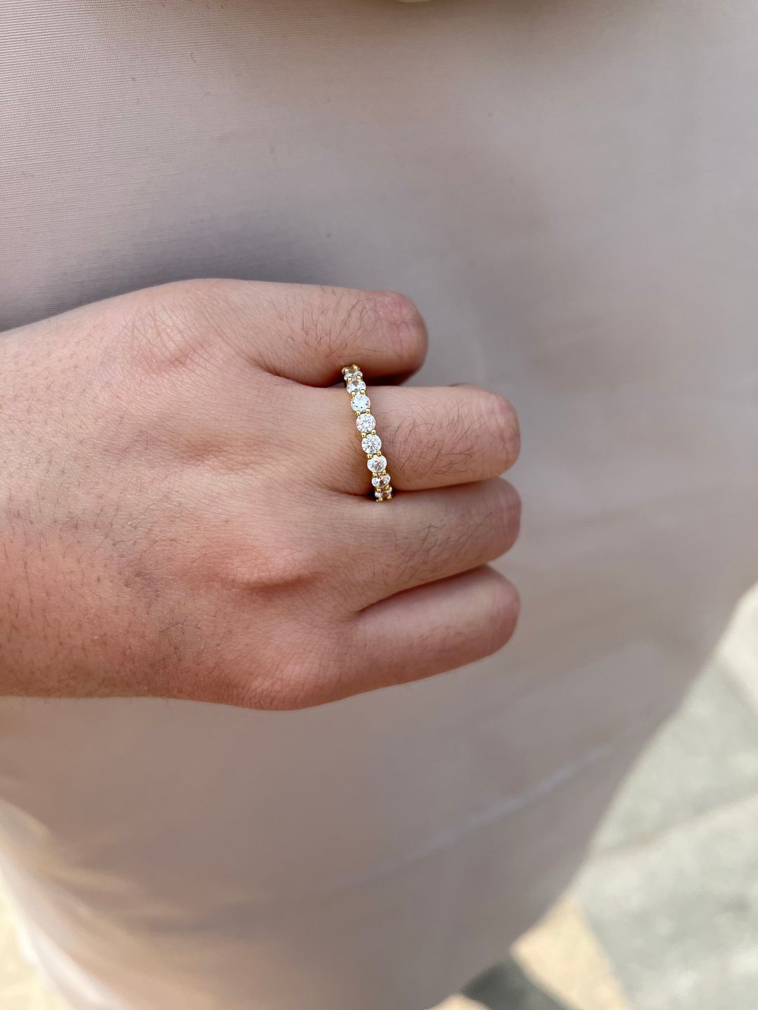 Customer photo review of Louily Eternity Round Cut Simulated Diamond Wedding Band In Sterling Silver