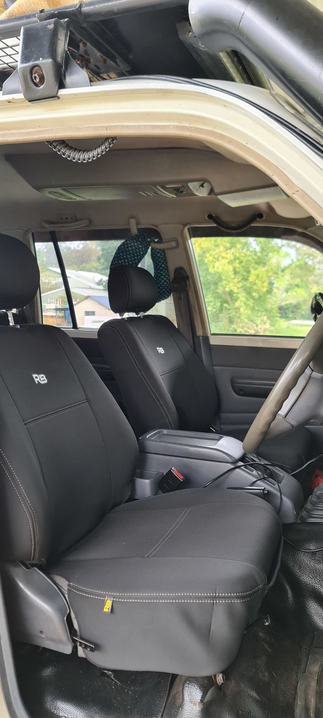 Customer photo review of Toyota Landcruiser 80 Series Neoprene 2x Front Seat Covers (Made to Order)