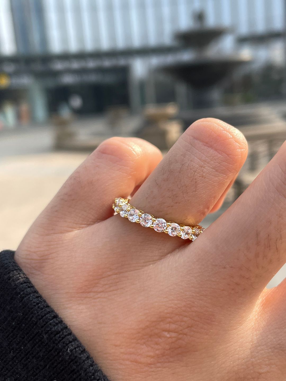 Customer photo review of Louily Eternity Round Cut Simulated Diamond Wedding Band In Sterling Silver