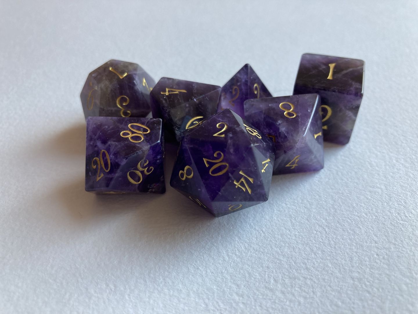 Customer photo review of URWizards D&D Amethyst Gemstone Engraved Dice Set