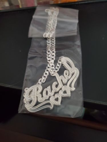 Customer photo review of Double Plated Heart Name Necklace with Cuban Chain