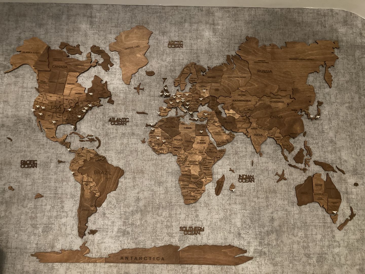 Customer photo review of Mappa del Mondo 3D in Legno Noce Scuro