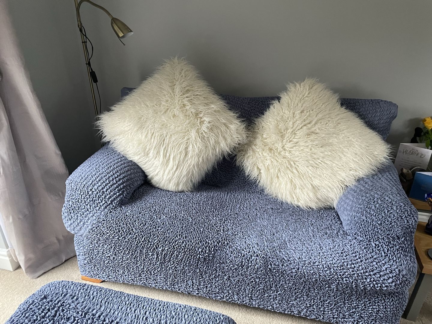 Customer photo review of 2 Seater Sofa Cover - Blue  Microfibra