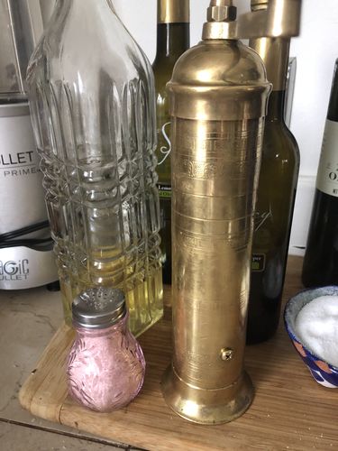 Customer photo review of Inverted Thistle Glass Salt & Pepper Shaker Set - 4 Color Options