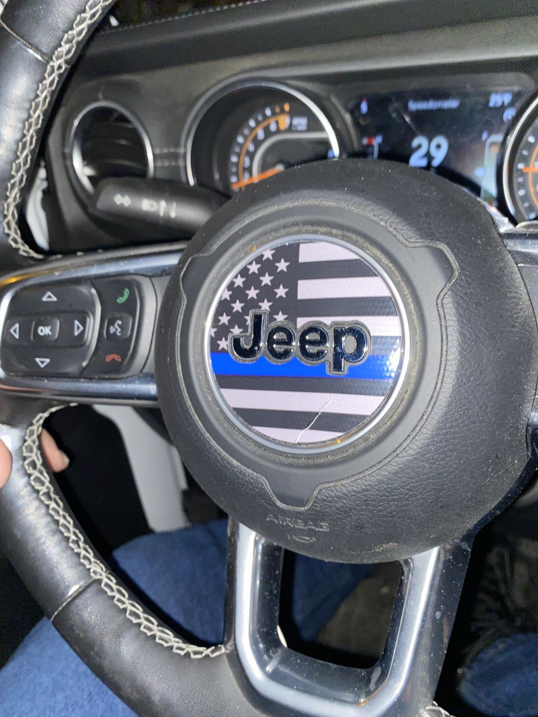 Customer photo review of First Responder Flag Steering Wheel Decal for Jeep