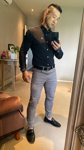 Customer photo review of KCC Men's Premium Ultra Stretch Jeans In Grey Metallic