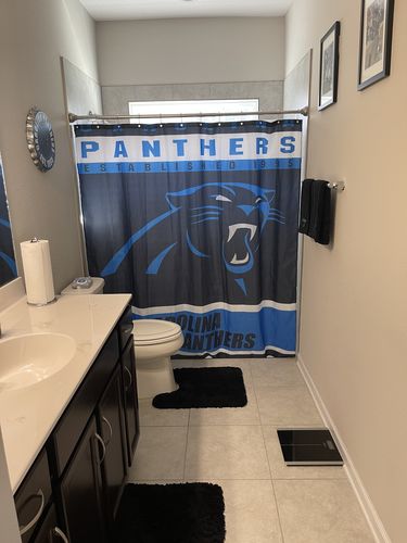 Customer photo review of Football Sport Flag Carolina Panthers Shower Curtain