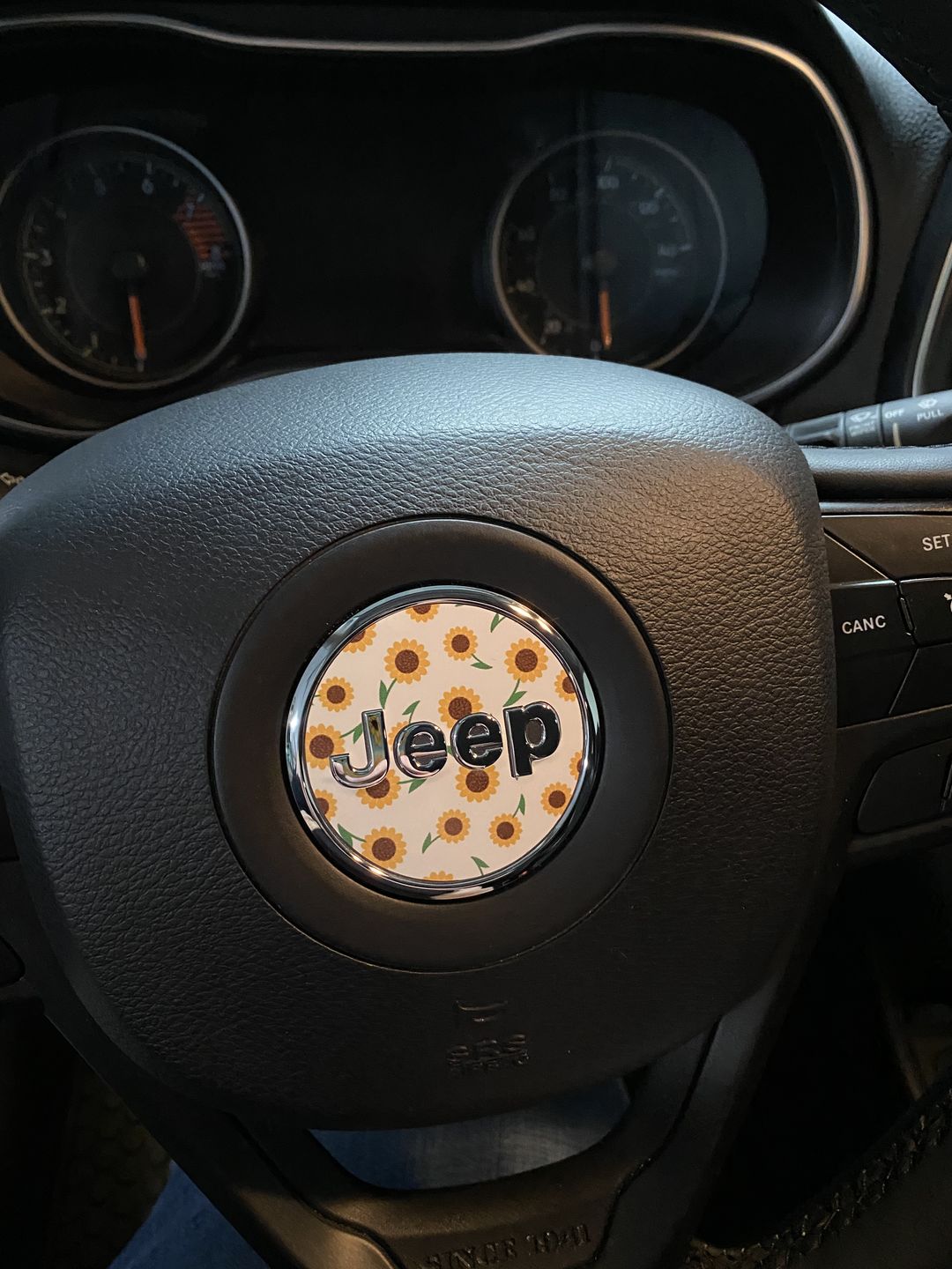 Customer photo review of Floral Steering Wheel Decal for Jeep