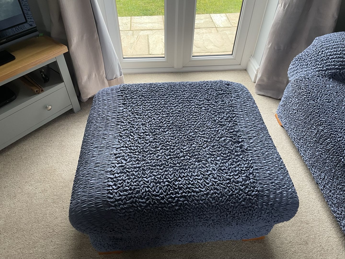 Customer photo review of Footstool Cover - Blue Microfibra