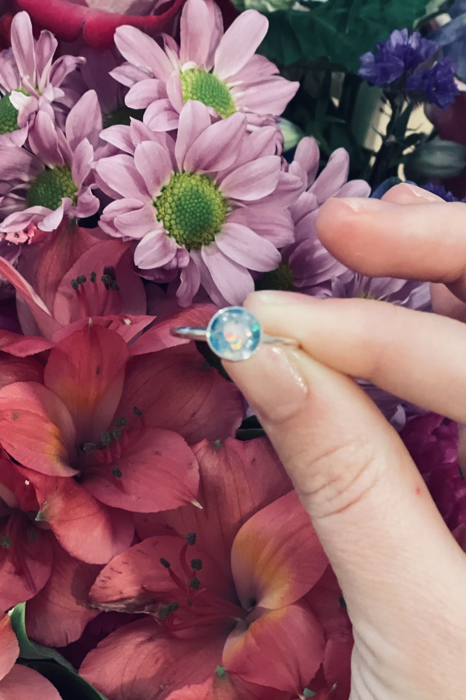 Customer photo review of Opal Heart Ring with Cremation Ashes