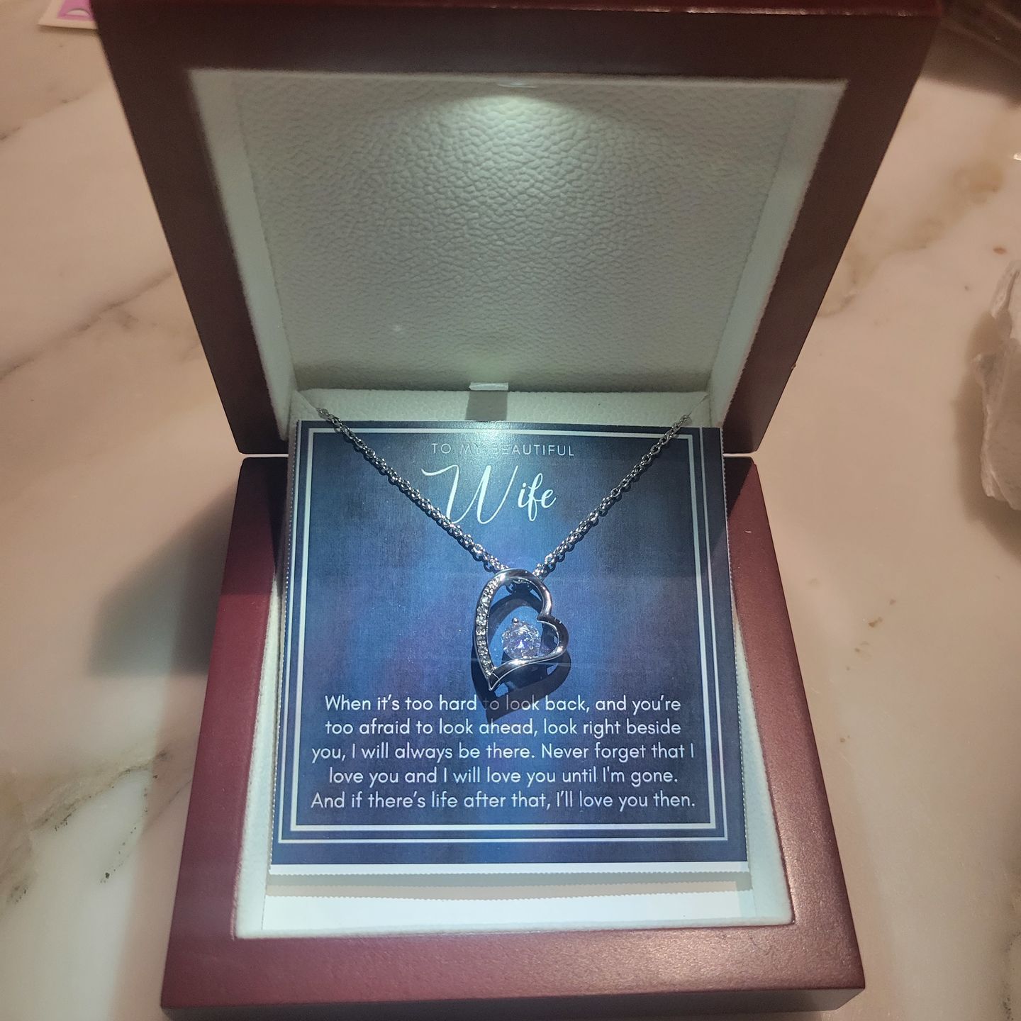 Customer photo review of To My Wife, I Will Always Be There For You - Forever Love Necklace