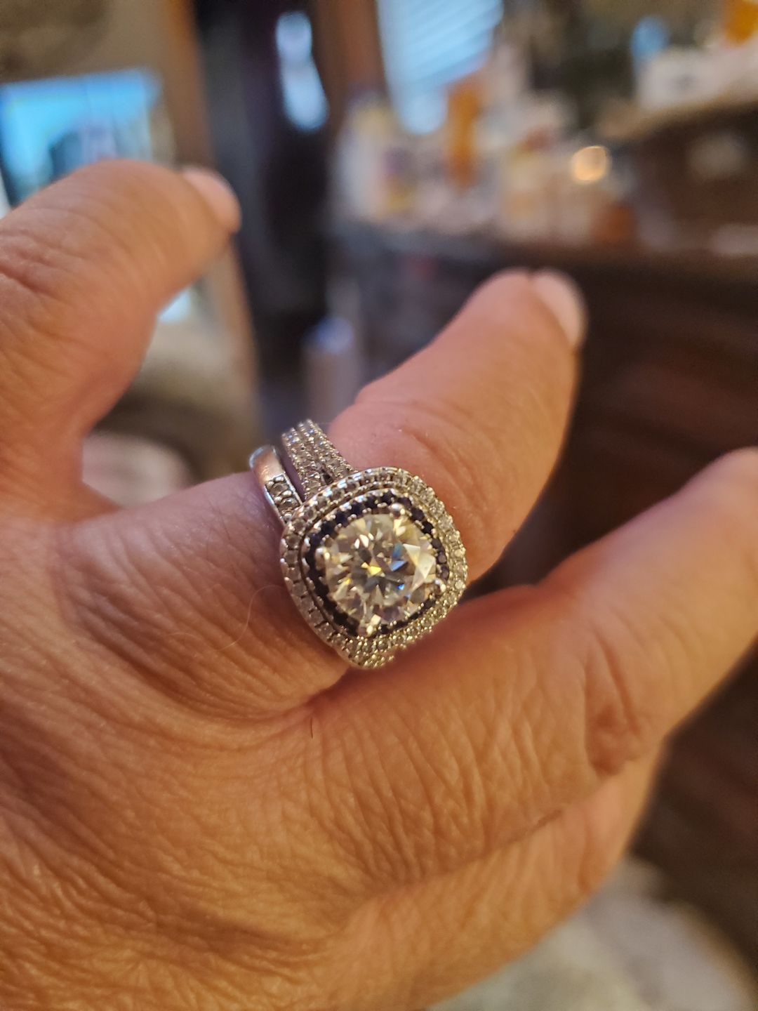 Customer photo review of Double Halo Moissanite Split Shank Pave Engagement Ring