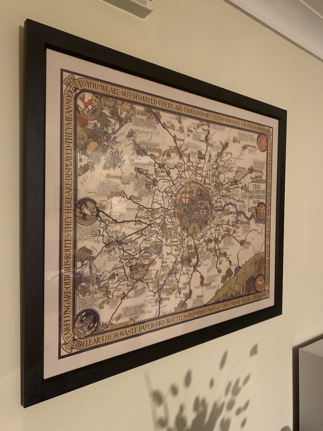 Customer photo review of Old Pictorial Map of London, Suburbs & Commuter Belt, 1928, by Max Gill - "Far flung are our bus routes"