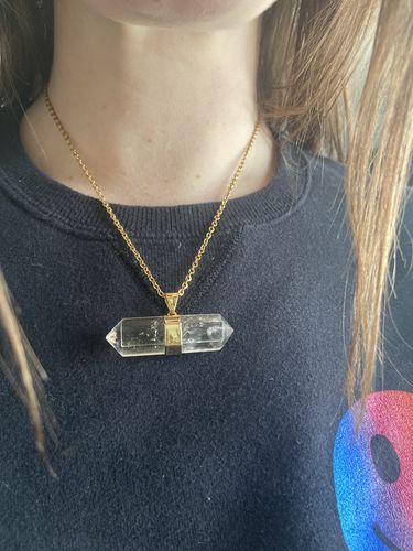 Customer photo review of Smoky Quartz Double Point Pendant- Gold