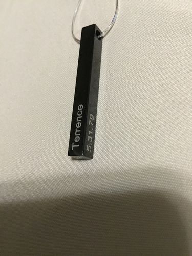 Customer photo review of Custom Engraved 3D Bar Necklace in 18K Gold Plating