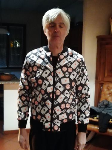 Customer photo review of Casino Chip And Card Pattern Print Men's Bomber Jacket