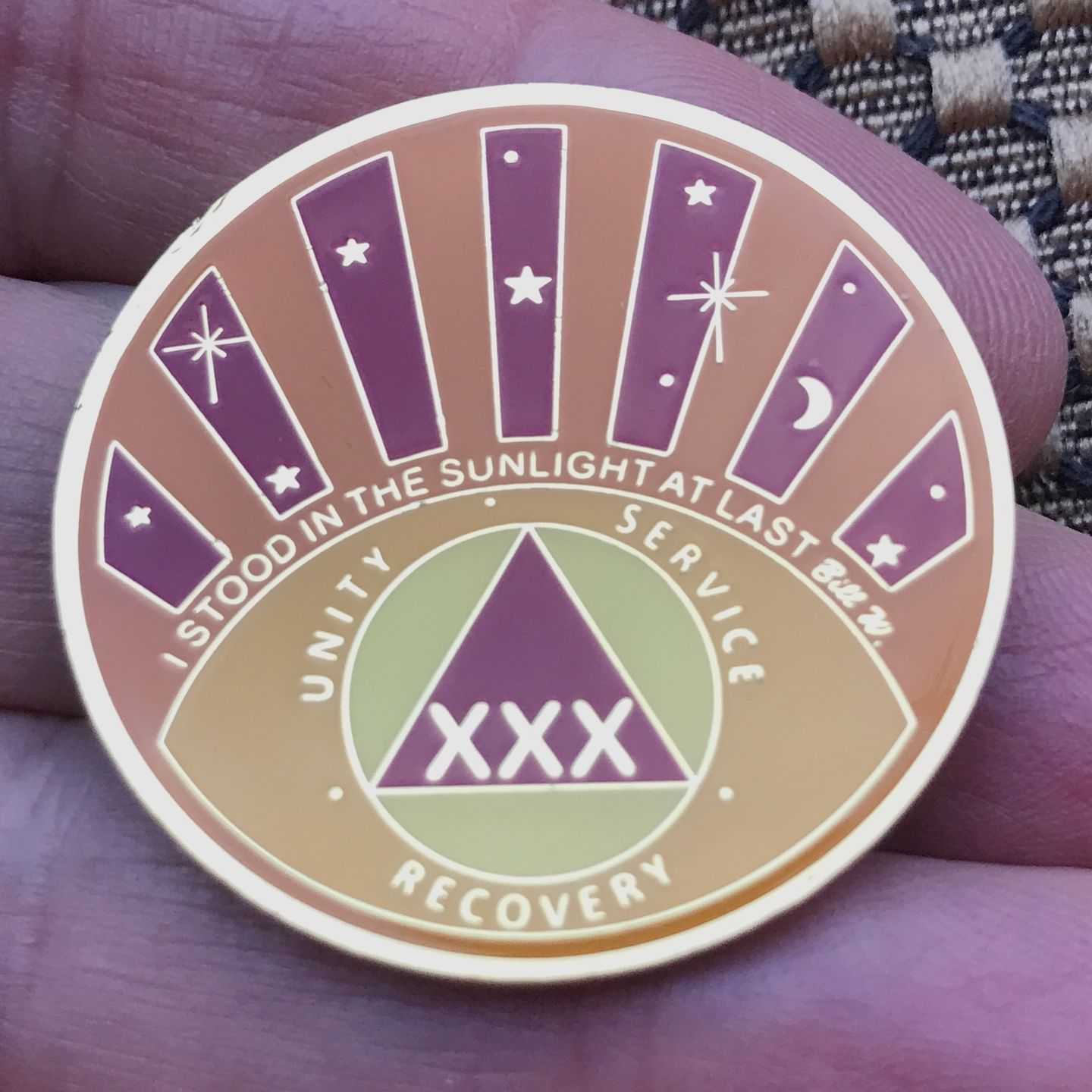 Customer photo review of Stood in the Sunlight 30 Year Specialty AA Recovery Medallion - Tri-Plated Thirty Year Chip/Coin