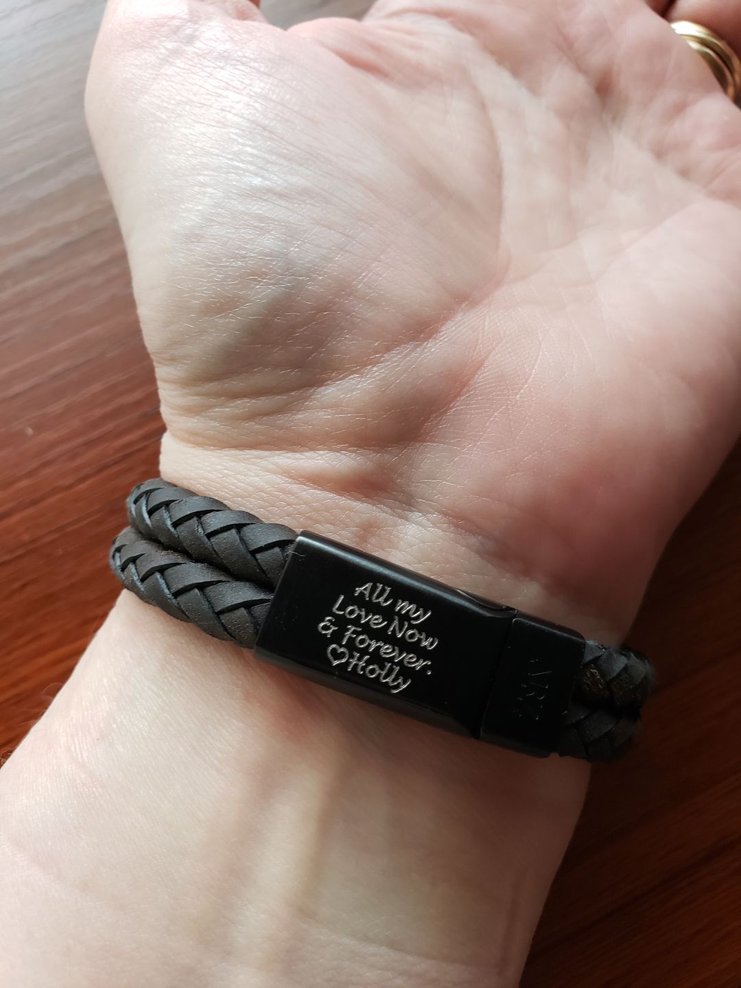 Customer photo review of Double Row Leather Engravable Bracelet