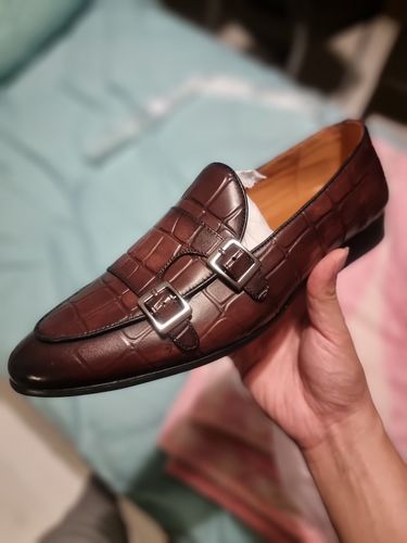 Customer photo review of Belgian Loafer - Dark Brown Croco Double Monk Strap